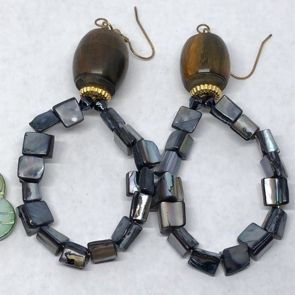 BUNDLE lot 2 beach coastal boho earrings shell artisan dangle drop long - Picture 4 of 6